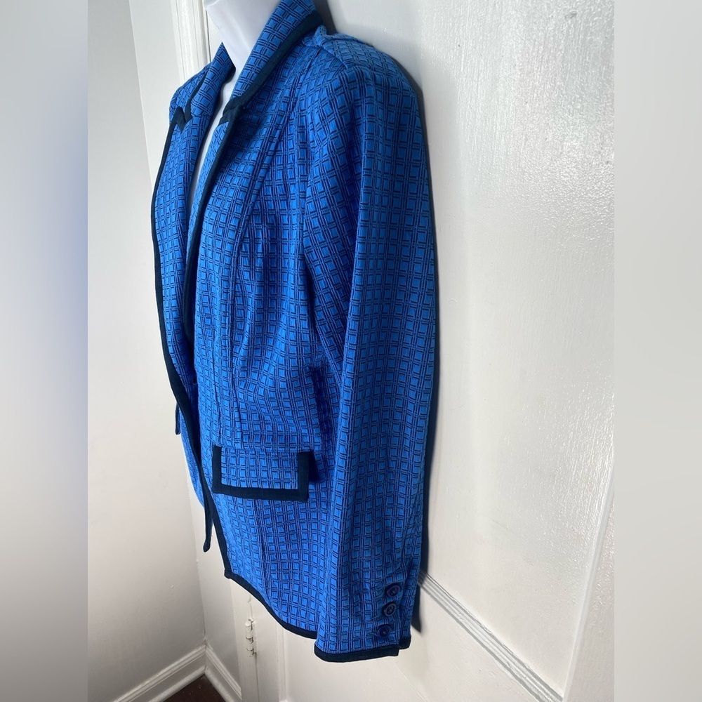 CAbi NWOT 6027 Scholarship Blue & Black Check Geometric Jacket Blazer - Picture 4 of 7